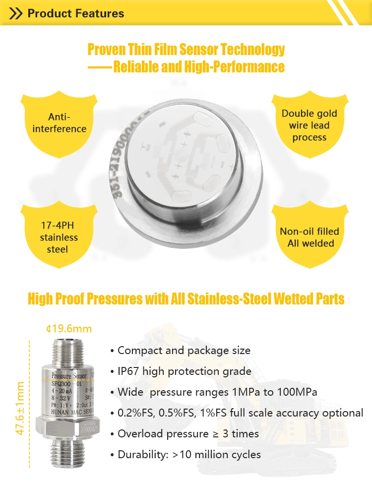 Macsensor Sputtered Thin Film Heavy Duty Hydraulic Pressure Sensor Transducer Transmitter